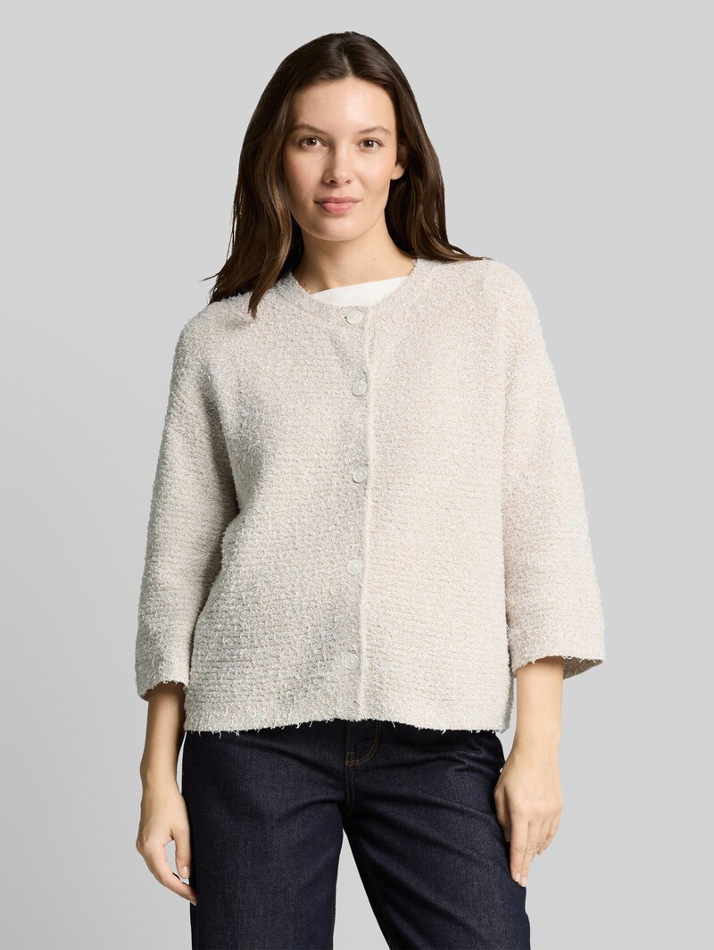 Tom Tailor Loose Fit Cardigan mit 3/4-Arm - White Beige Structure Tom Tailor Loose Fit Cardigan mit 3/4-Arm - White Beige Structure