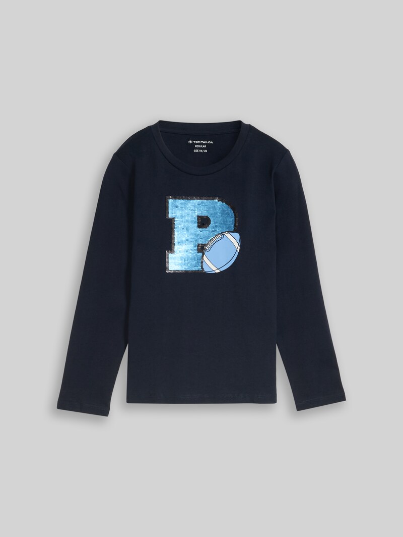 Tom Tailor Langarmshirt mit interaktivem Print - Sky Captain Blue