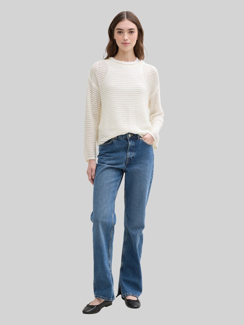 Tom Tailor Pullover mit Lochmuster - Off White