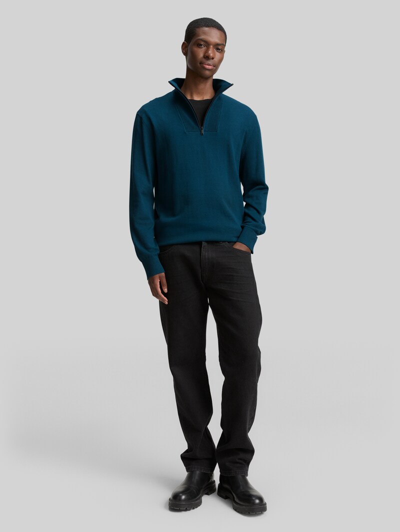 Tom Tailor Troyer Strickpullover aus Baumwolle - Deep Pond Green