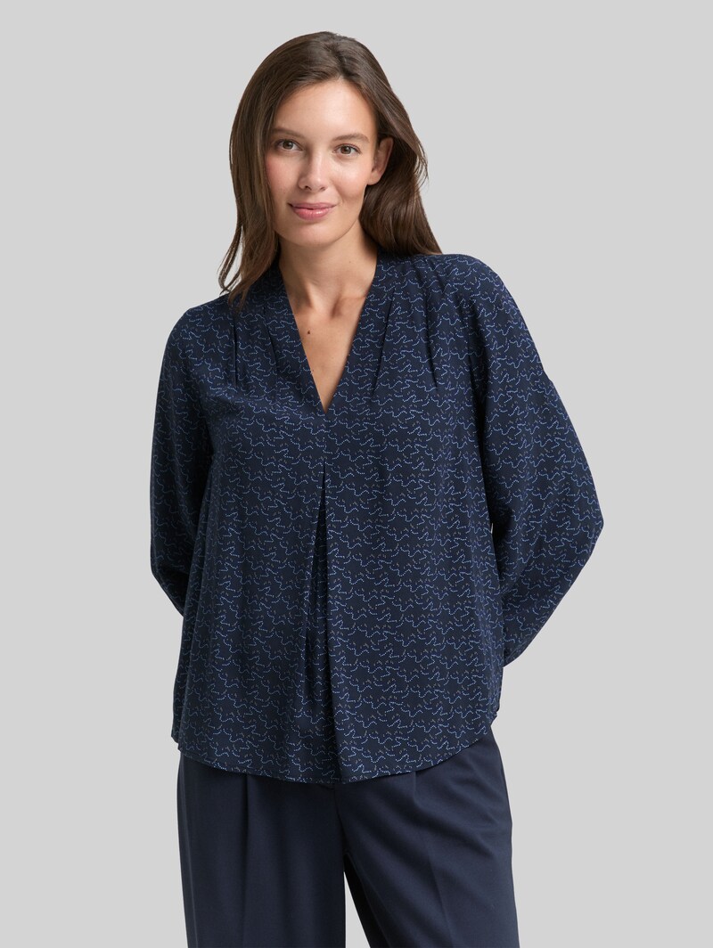 Tom Tailor Bluse mit Muster - Small Blue Wave Print Tom Tailor Bluse mit Muster - Small Blue Wave Print