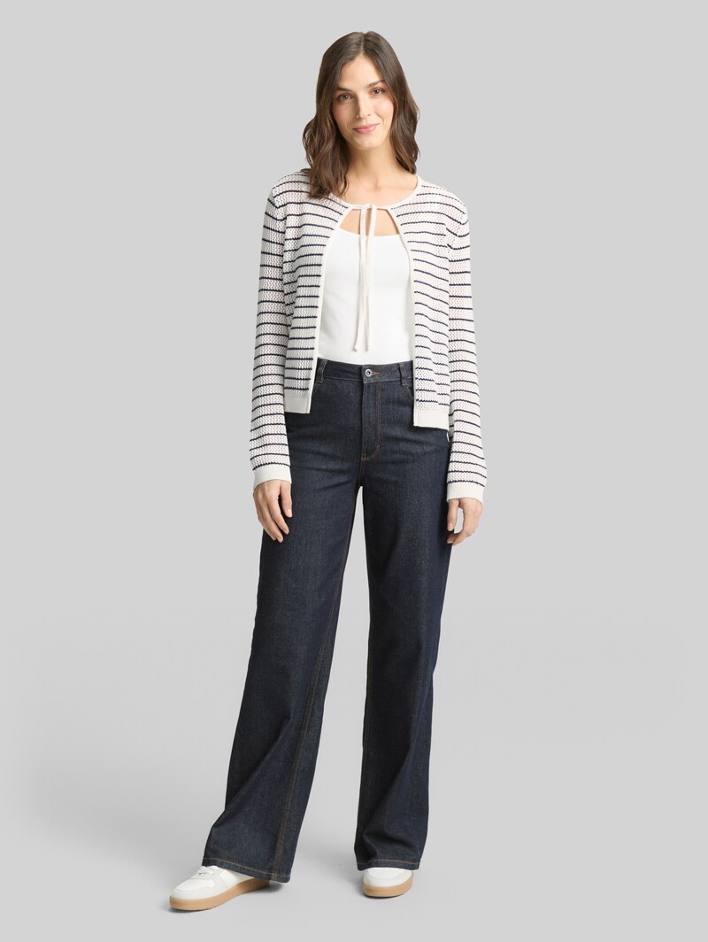 Tom Tailor Cardigan mit Streifenmuster - White Navy Structure Stripe