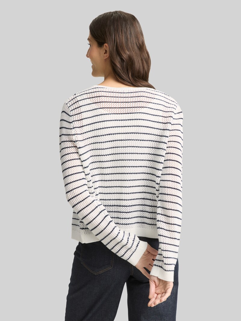 Tom Tailor Cardigan mit Streifenmuster - White Navy Structure Stripe
