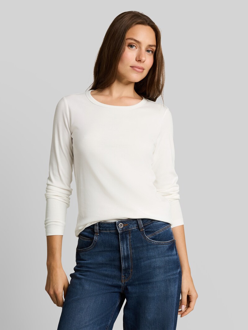 Tom Tailor Basic Langarmshirt aus Baumwolle - Whisper White