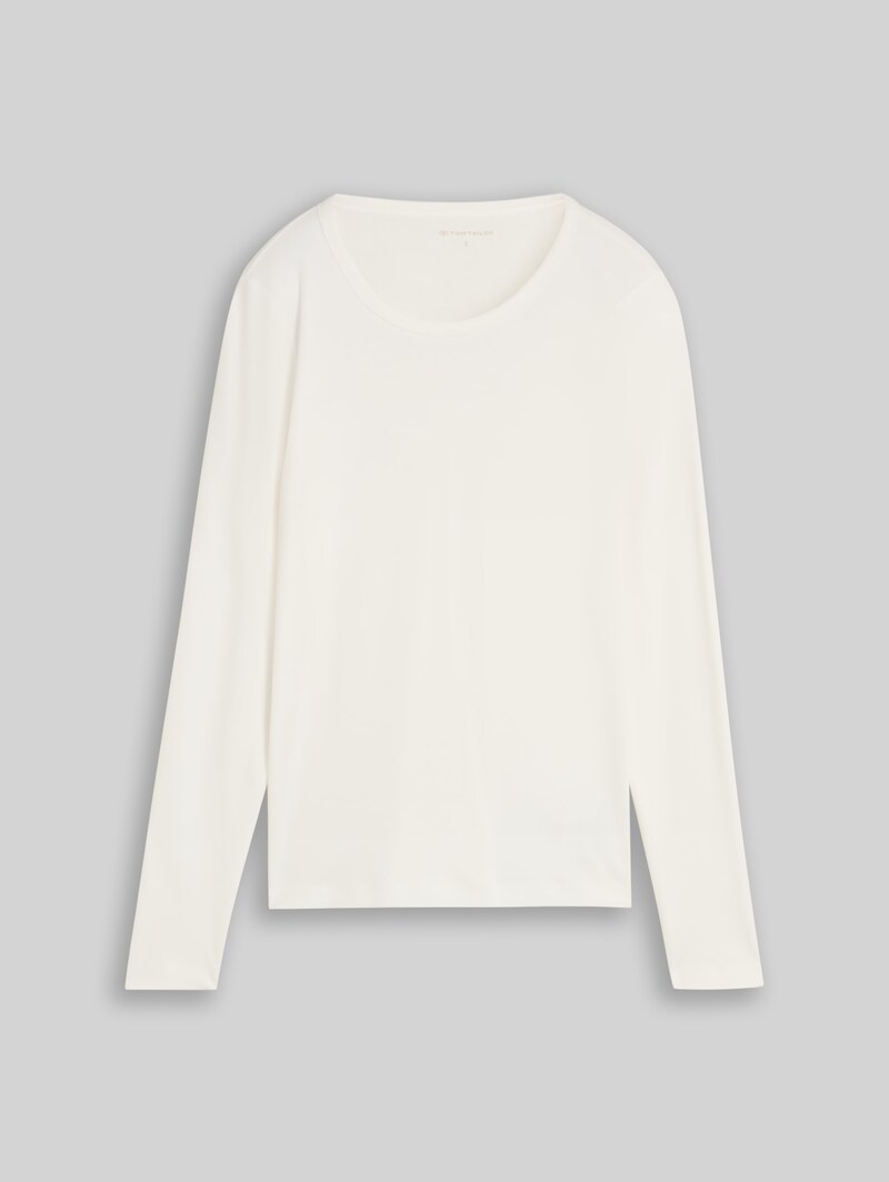 Tom Tailor Basic Langarmshirt aus Baumwolle - Whisper White