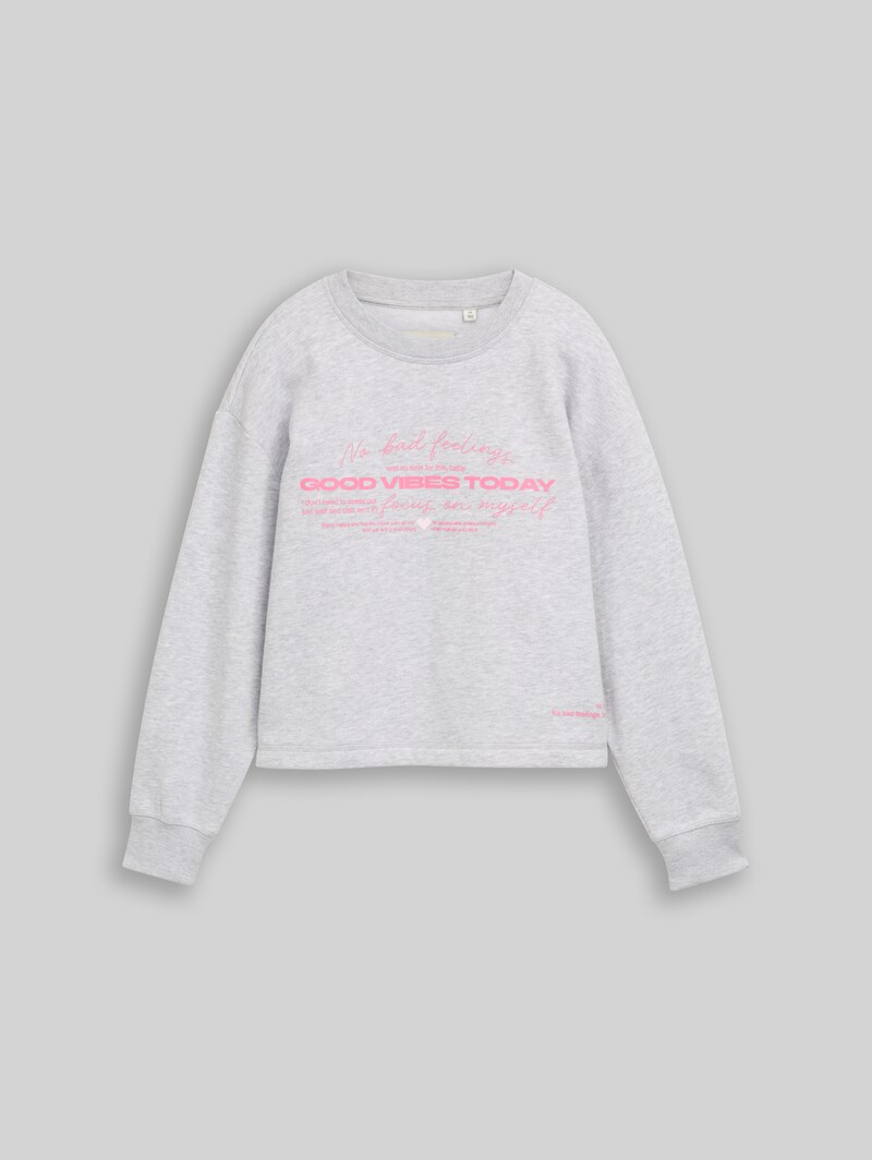 Tom Tailor Sweatshirt mit Schriftzug - Light Stone Grey Melange