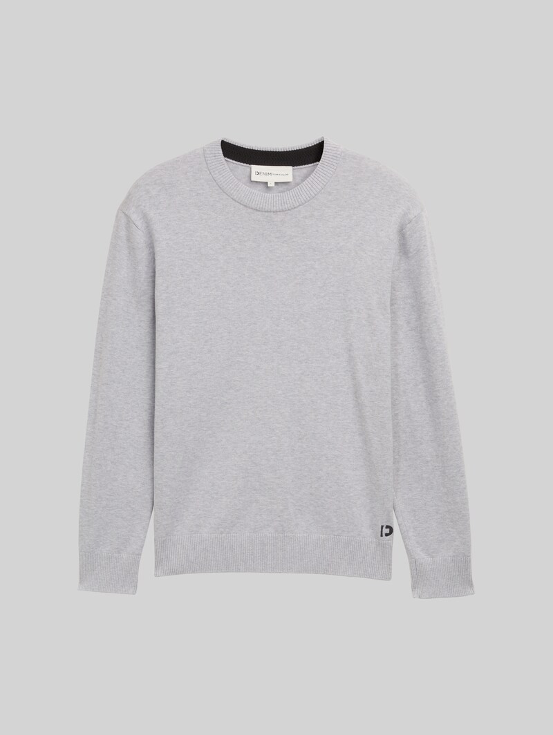 Tom Tailor Basic Strickpullover aus Baumwolle - Light Stone Grey Melange
