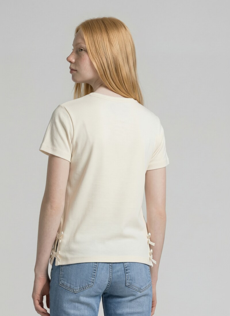 Tom Tailor T-Shirt mit Schleifen-Details - Wool White