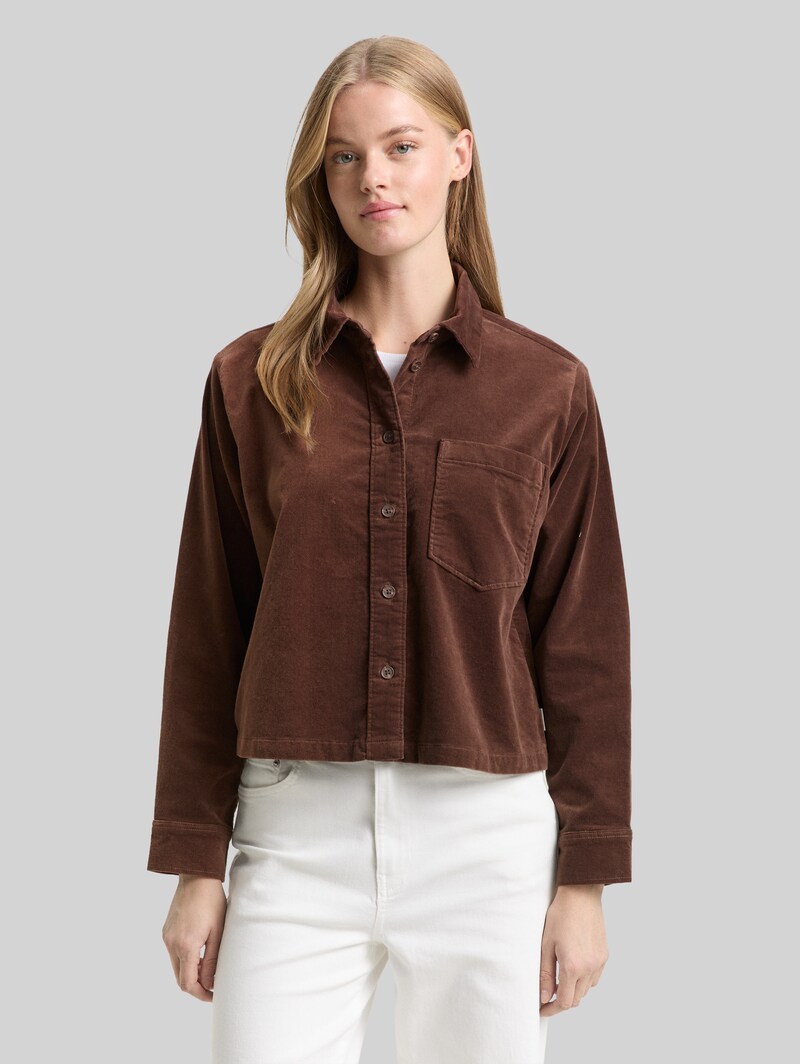 Tom Tailor Boxy Fit Hemdbluse aus Samt - Soft Chocolate Brown Tom Tailor Boxy Fit Hemdbluse aus Samt - Soft Chocolate Brown
