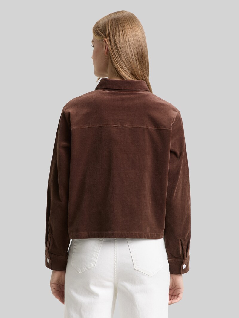 Tom Tailor Boxy Fit Hemdbluse aus Samt - Soft Chocolate Brown
