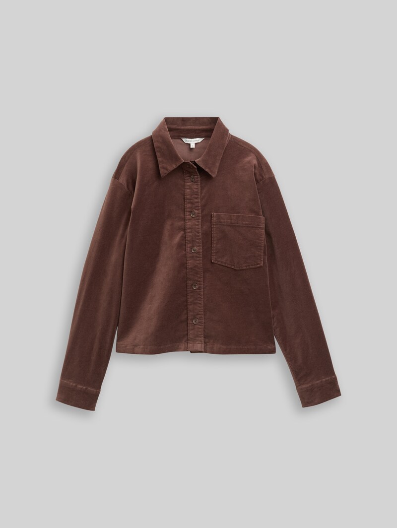 Tom Tailor Boxy Fit Hemdbluse aus Samt - Soft Chocolate Brown