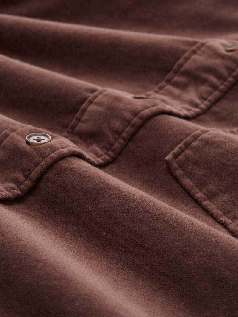 Tom Tailor Boxy Fit Hemdbluse aus Samt - Soft Chocolate Brown