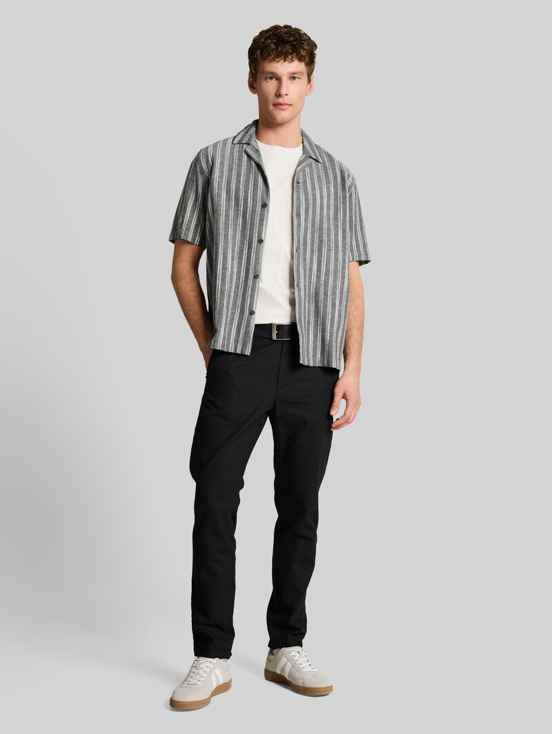 Tom Tailor Relaxed Fit Resort Hemd mit Leinenanteil - Black Greyish Stripe