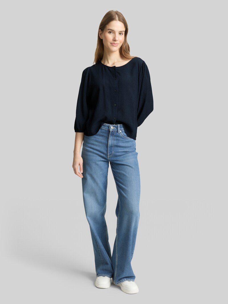 Tom Tailor Crinkle Bluse mit Knopfleiste - Sky Captain Blue