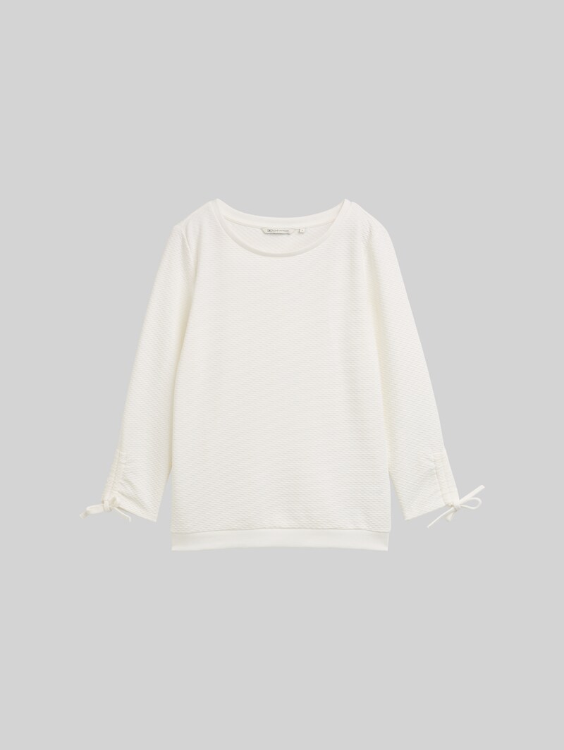 Tom Tailor Slim Fit Sweatshirt mit Raffärmeln - Off White
