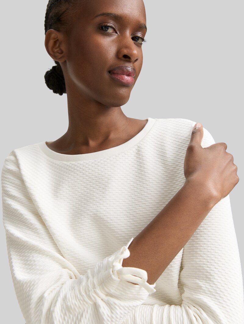Tom Tailor Slim Fit Sweatshirt mit Raffärmeln - Off White