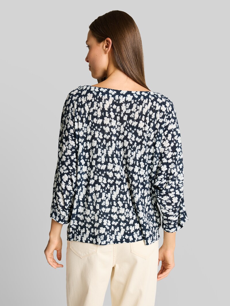 Tom Tailor Crinkle T-Shirt mit Fledermausärmeln - Blue Ginkgo Minimal