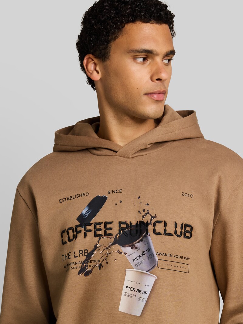 Tom Tailor Relaxed Fit Hoodie Sweatshirt mit Print - Malt Brown