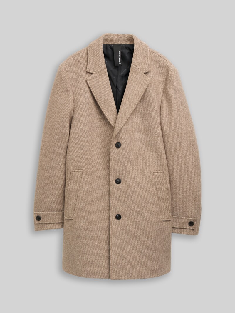 Tom Tailor Wollmantel mit Reverskragen - Mid Beige Melange Twill