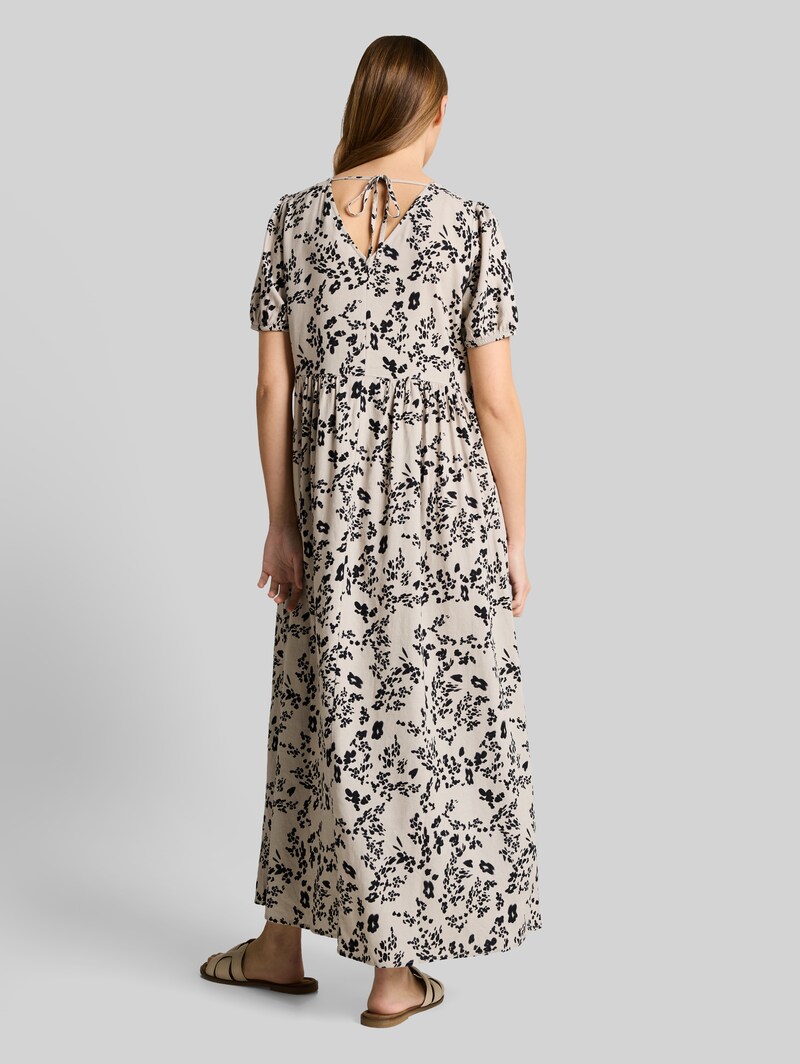Tom Tailor Midi-Kleid mit Leinenanteil - Beige Black Flower Print