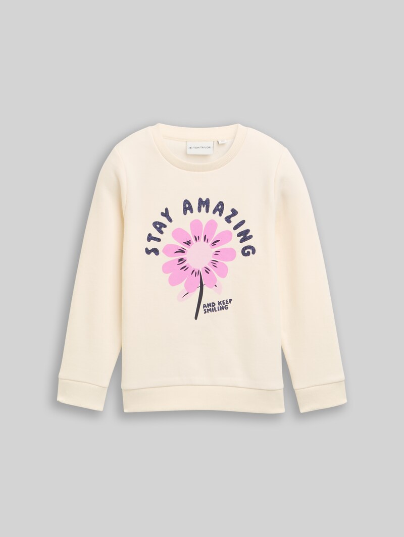 Tom Tailor Sweatshirt mit Glitzer-Print - Dove White