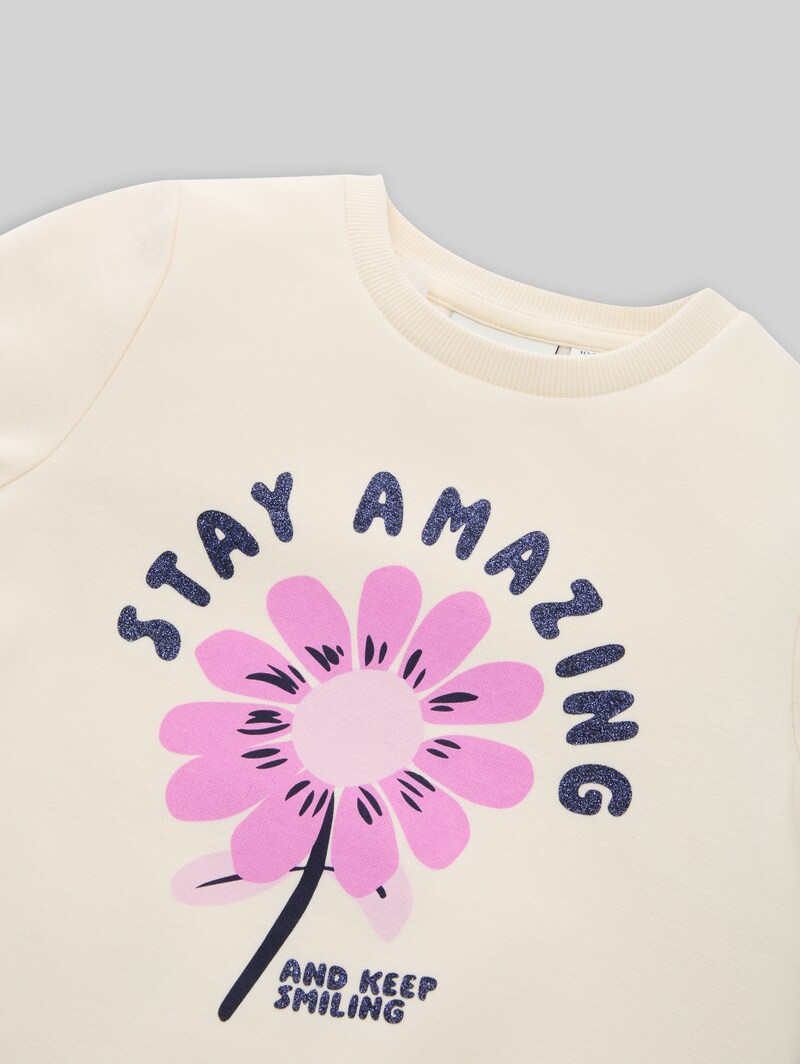 Tom Tailor Sweatshirt mit Glitzer-Print - Dove White