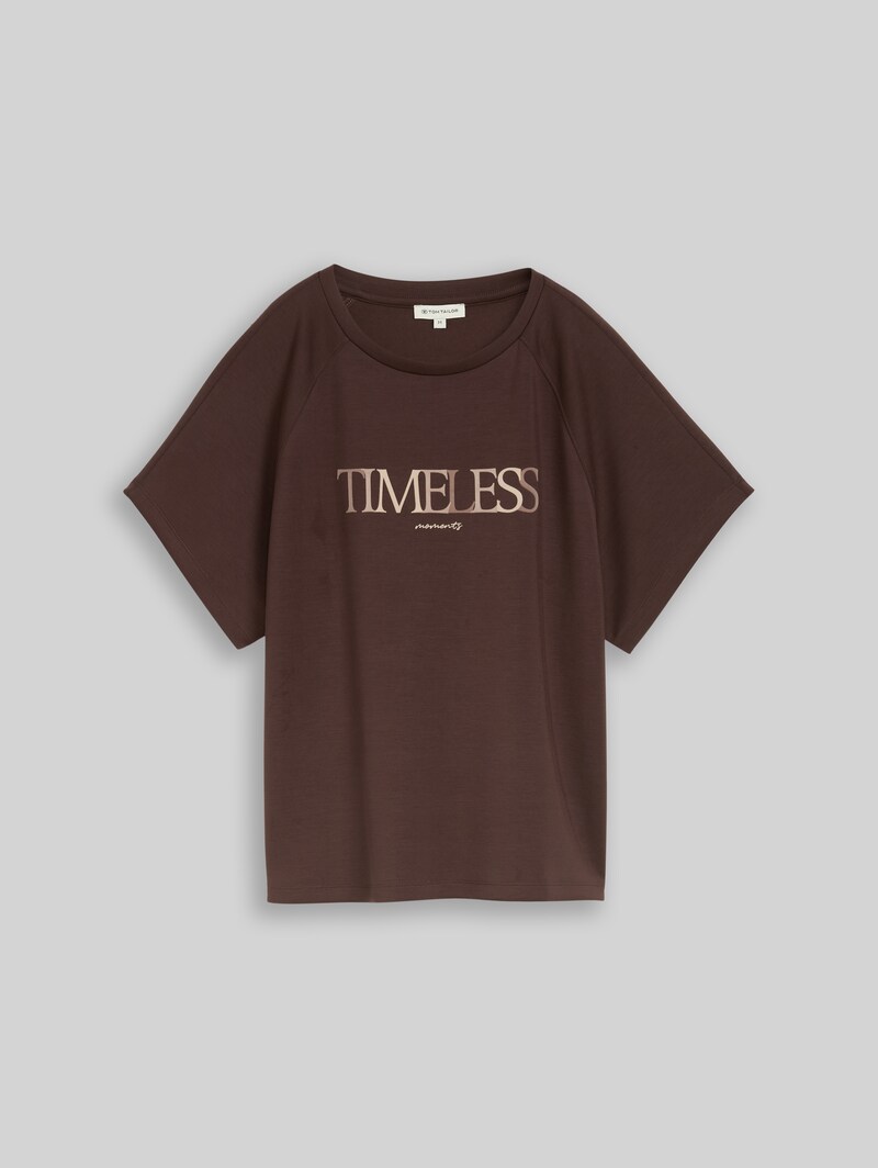 Tom Tailor Scuba T-Shirt mit Schriftzug - Java Dark Brown