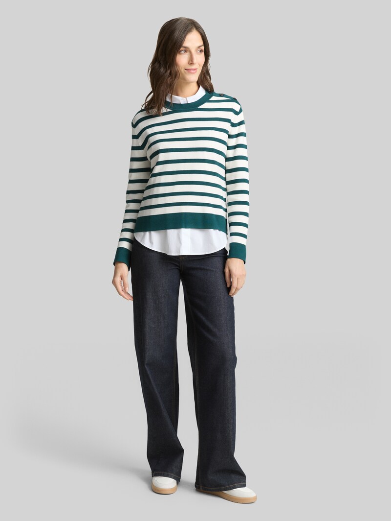 Tom Tailor Strickpullover mit Streifenmuster - White Green Knit Stripe