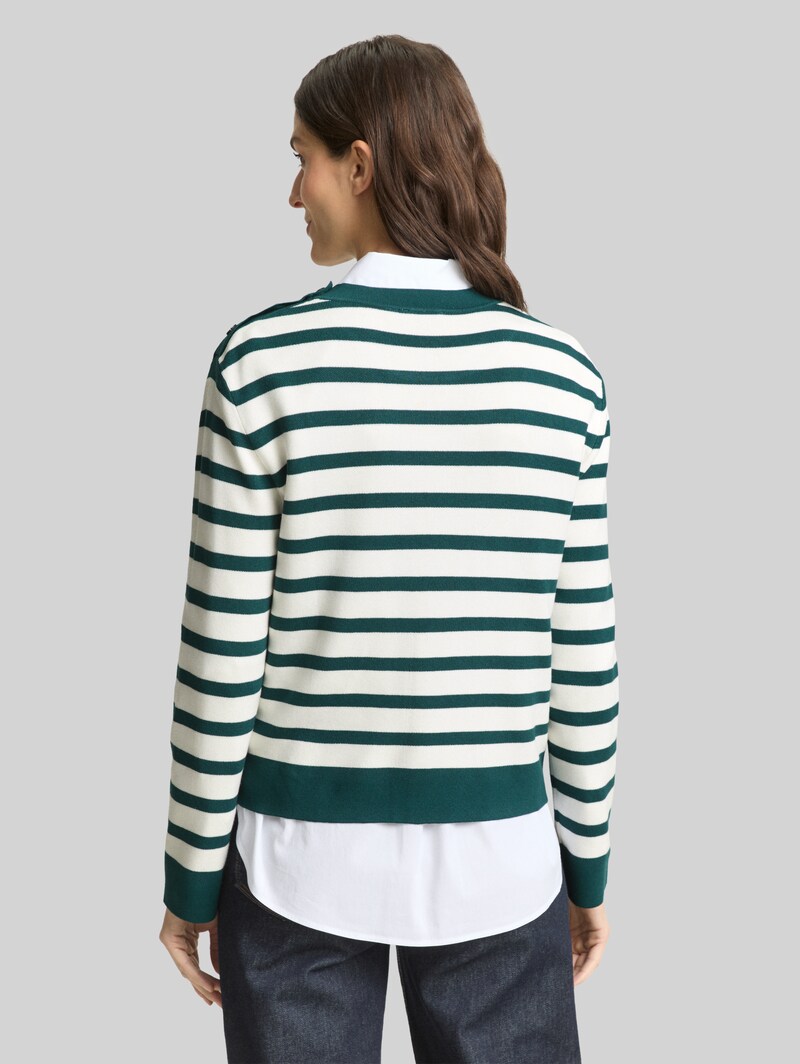 Tom Tailor Strickpullover mit Streifenmuster - White Green Knit Stripe