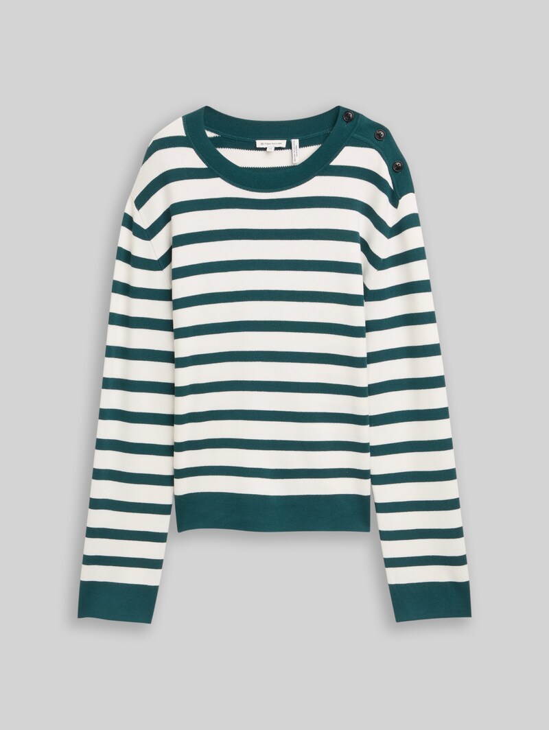 Tom Tailor Strickpullover mit Streifenmuster - White Green Knit Stripe
