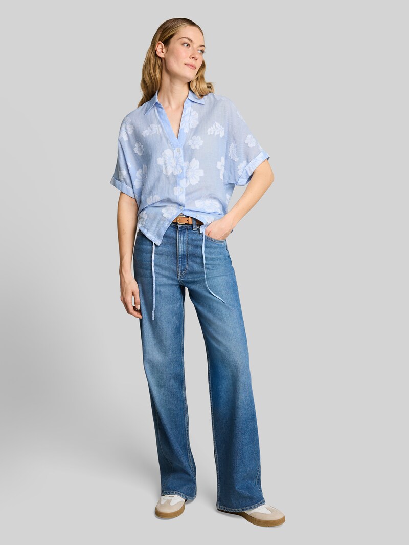 Tom Tailor Oversize Bluse mit Blumenmuster - Blue Flower Dobby
