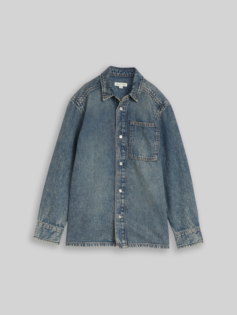 Tom Tailor Regular Fit Jeanshemd mit Baumwolle - Tinted Blue Denim