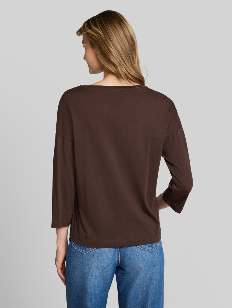 Tom Tailor Loose Fit T-Shirt mit Blumen-Applikation - Java Dark Brown