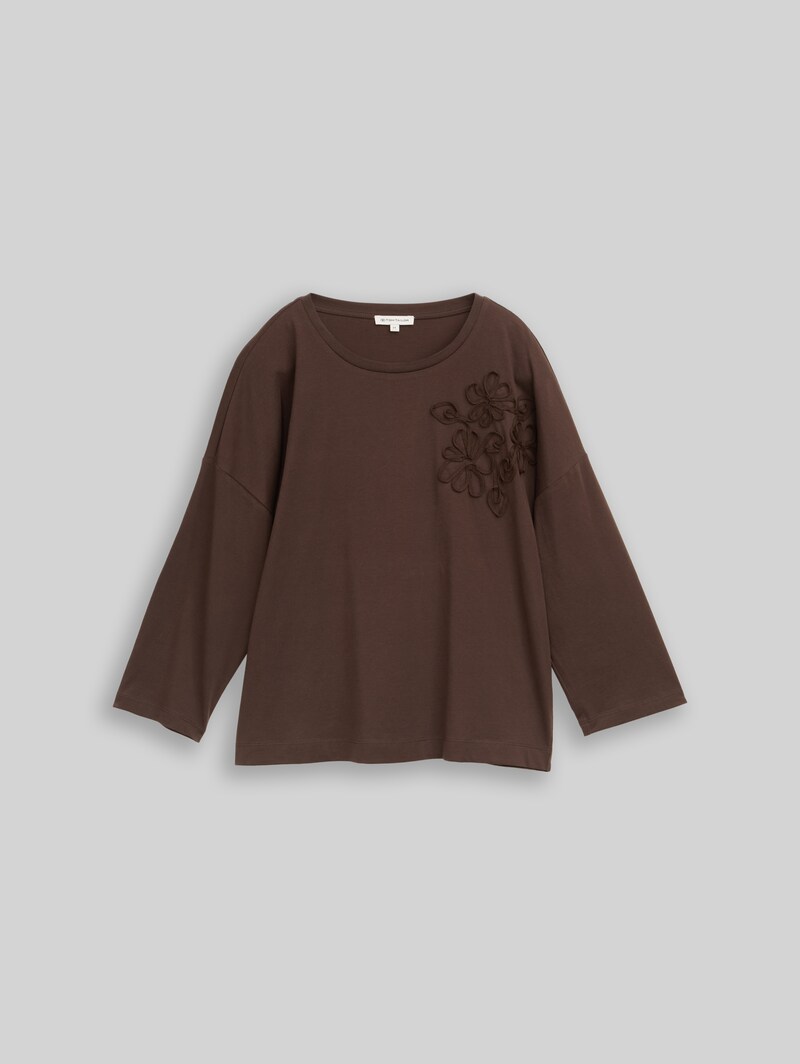 Tom Tailor Loose Fit T-Shirt mit Blumen-Applikation - Java Dark Brown