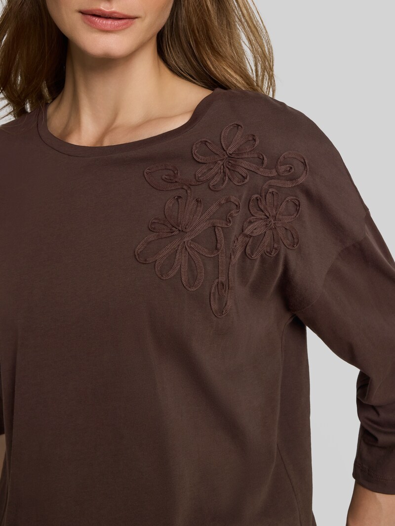 Tom Tailor Loose Fit T-Shirt mit Blumen-Applikation - Java Dark Brown