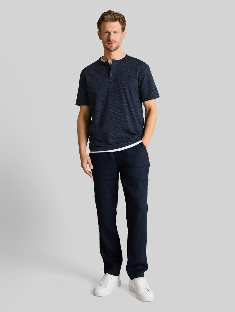 Tom Tailor Henley T-Shirt in Melange-Optik - White Navy Inject Stripe