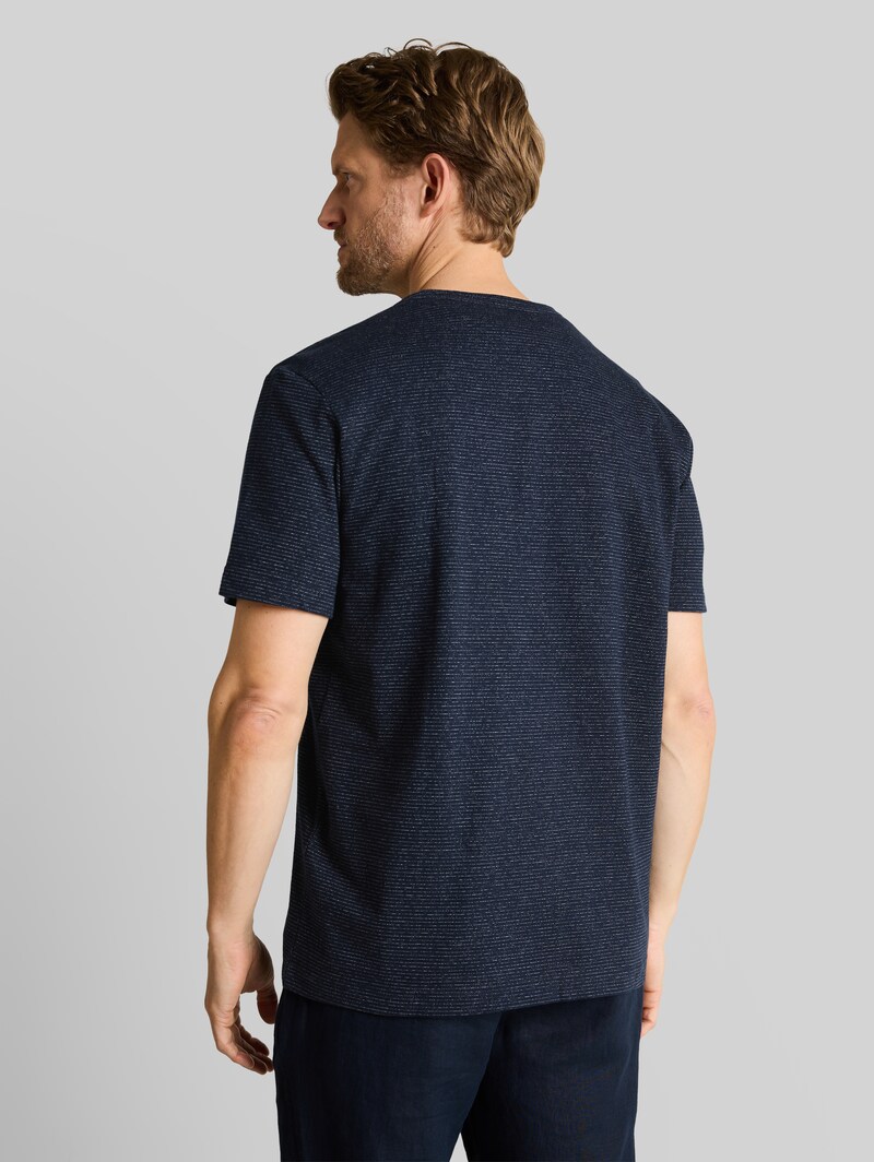 Tom Tailor Henley T-Shirt in Melange-Optik - White Navy Inject Stripe