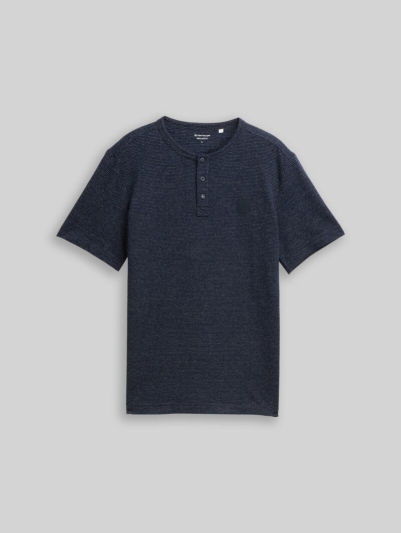 Tom Tailor Henley T-Shirt in Melange-Optik - White Navy Inject Stripe