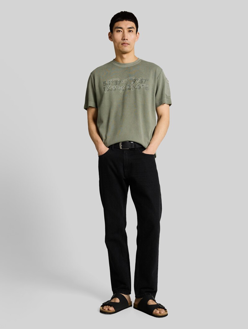 Tom Tailor T-Shirt mit Waffelstruktur - Greyish Shadow Olive