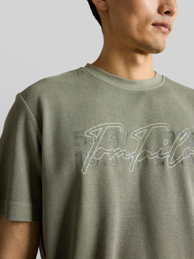 Tom Tailor T-Shirt mit Waffelstruktur - Greyish Shadow Olive