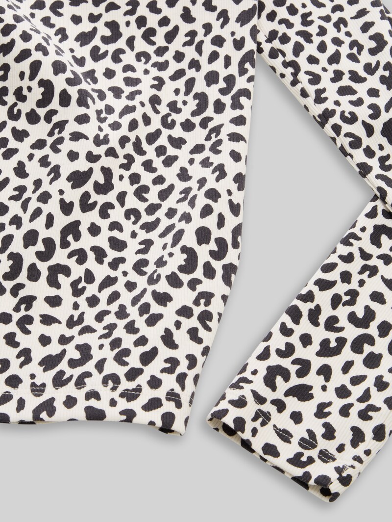 Tom Tailor Langarmshirt mit Rippstruktur - White Dark Navy Leo
