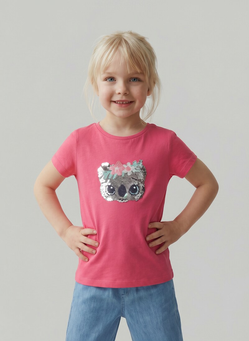 Tom Tailor T-Shirt mit Wendepailletten - Flashy Pink