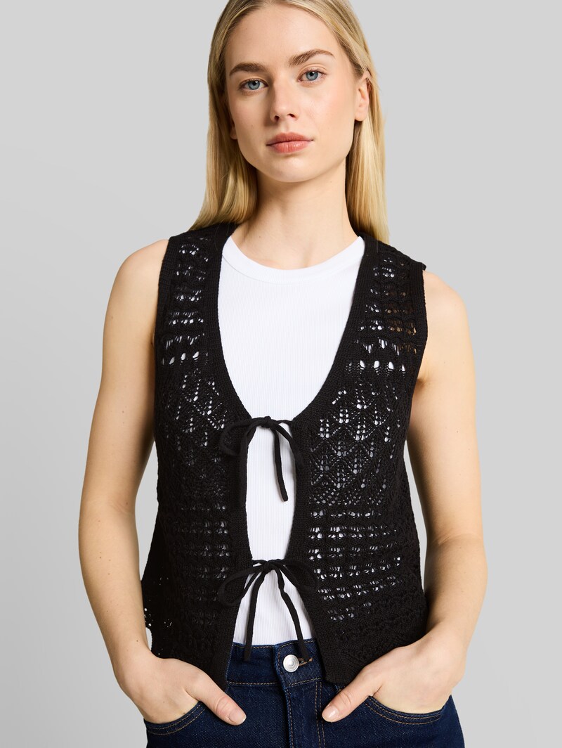 Tom Tailor Strickwesten mit Lochmuster - Deep Black