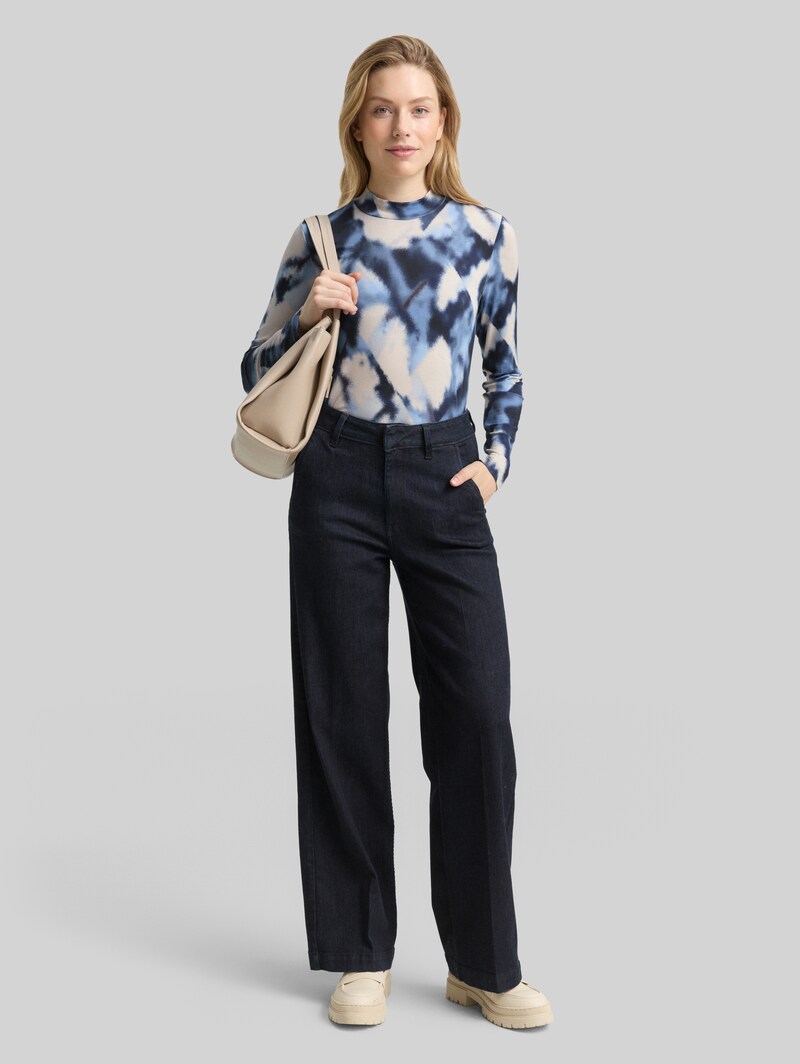 Tom Tailor Slim Fit Langarmshirt mit Muster - Blue Blurry Argyle