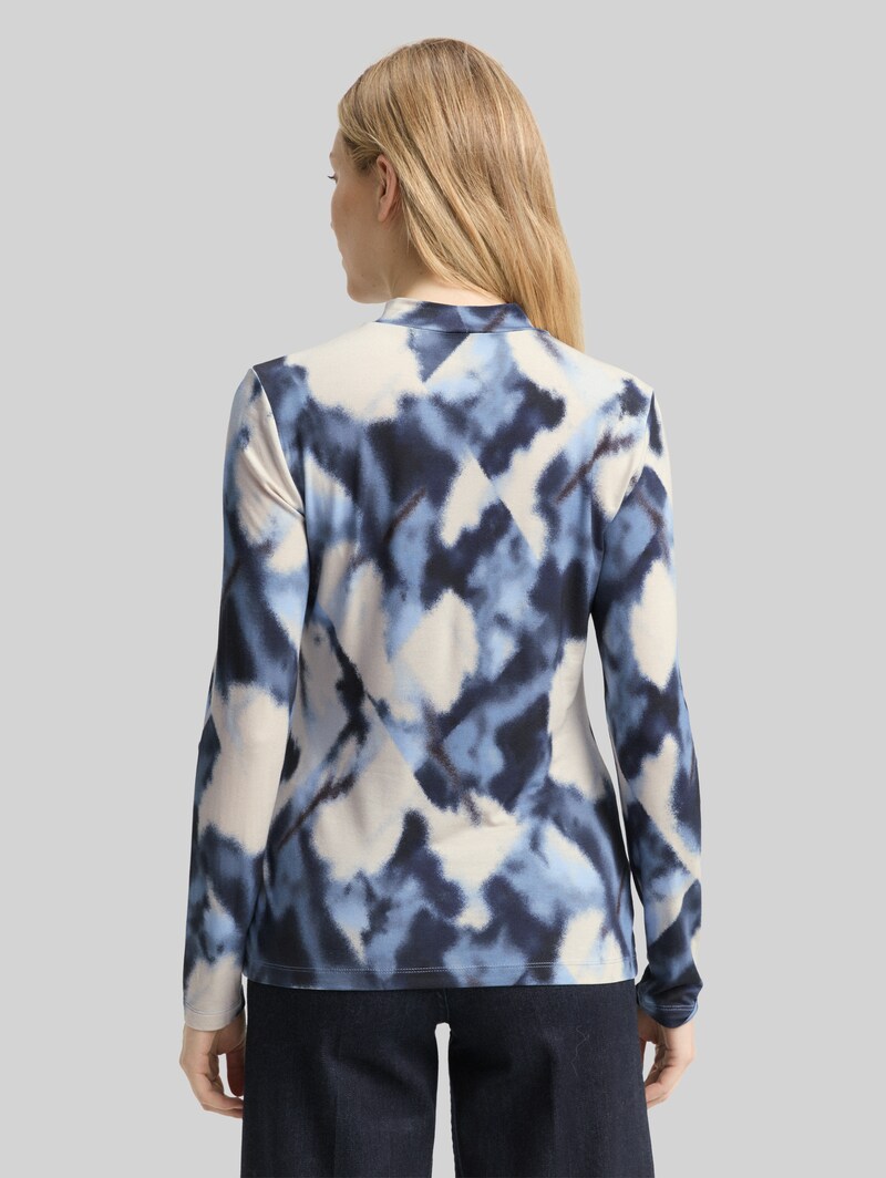 Tom Tailor Slim Fit Langarmshirt mit Muster - Blue Blurry Argyle