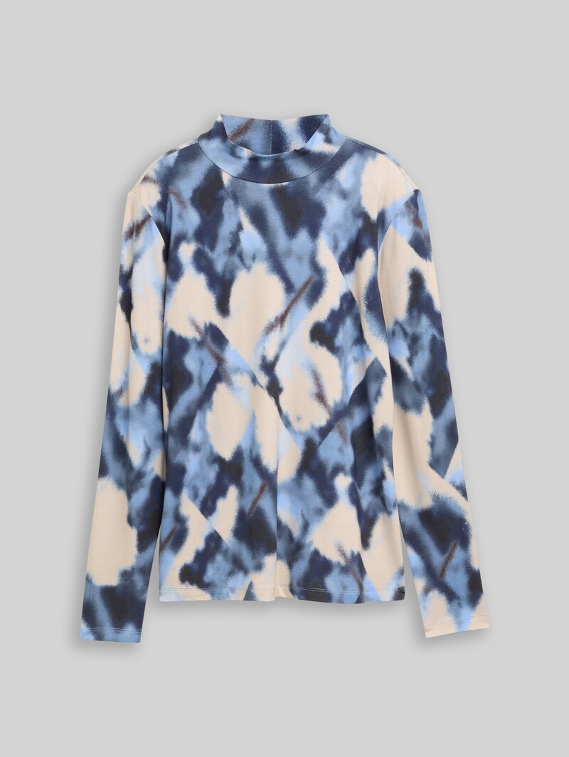 Tom Tailor Slim Fit Langarmshirt mit Muster - Blue Blurry Argyle