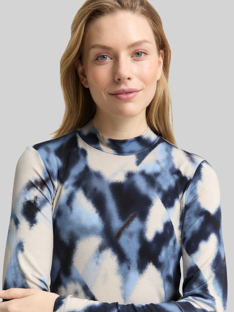 Tom Tailor Slim Fit Langarmshirt mit Muster - Blue Blurry Argyle
