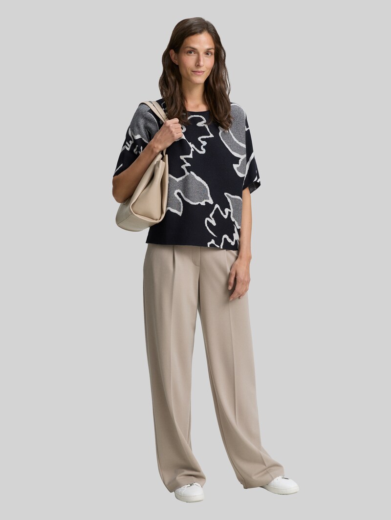 Tom Tailor Loose Fit Strickpullover mit Muster - Floral Knit Jacquard Design