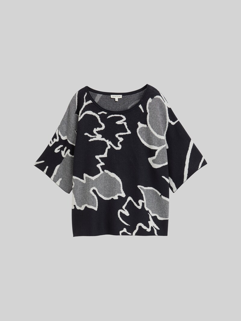 Tom Tailor Loose Fit Strickpullover mit Muster - Floral Knit Jacquard Design