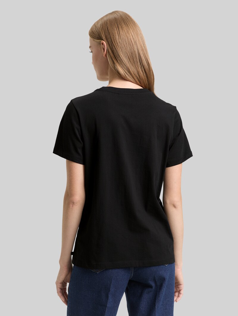 Tom Tailor Loose Fit T-Shirt mit Glitzer-Stickerei - Deep Black